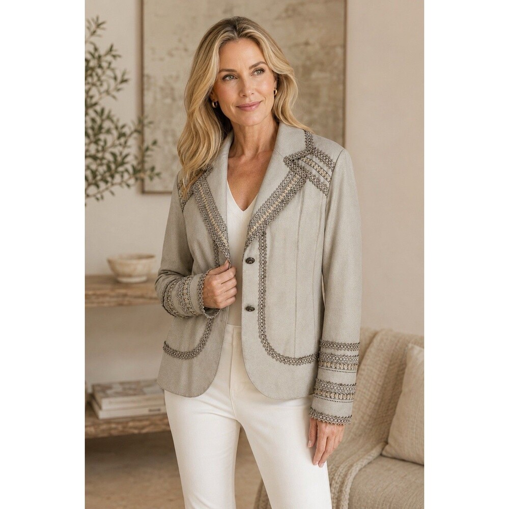 Pamela McCoy Couture Stone Leather Jacket Embellished Boho Statement Piece M